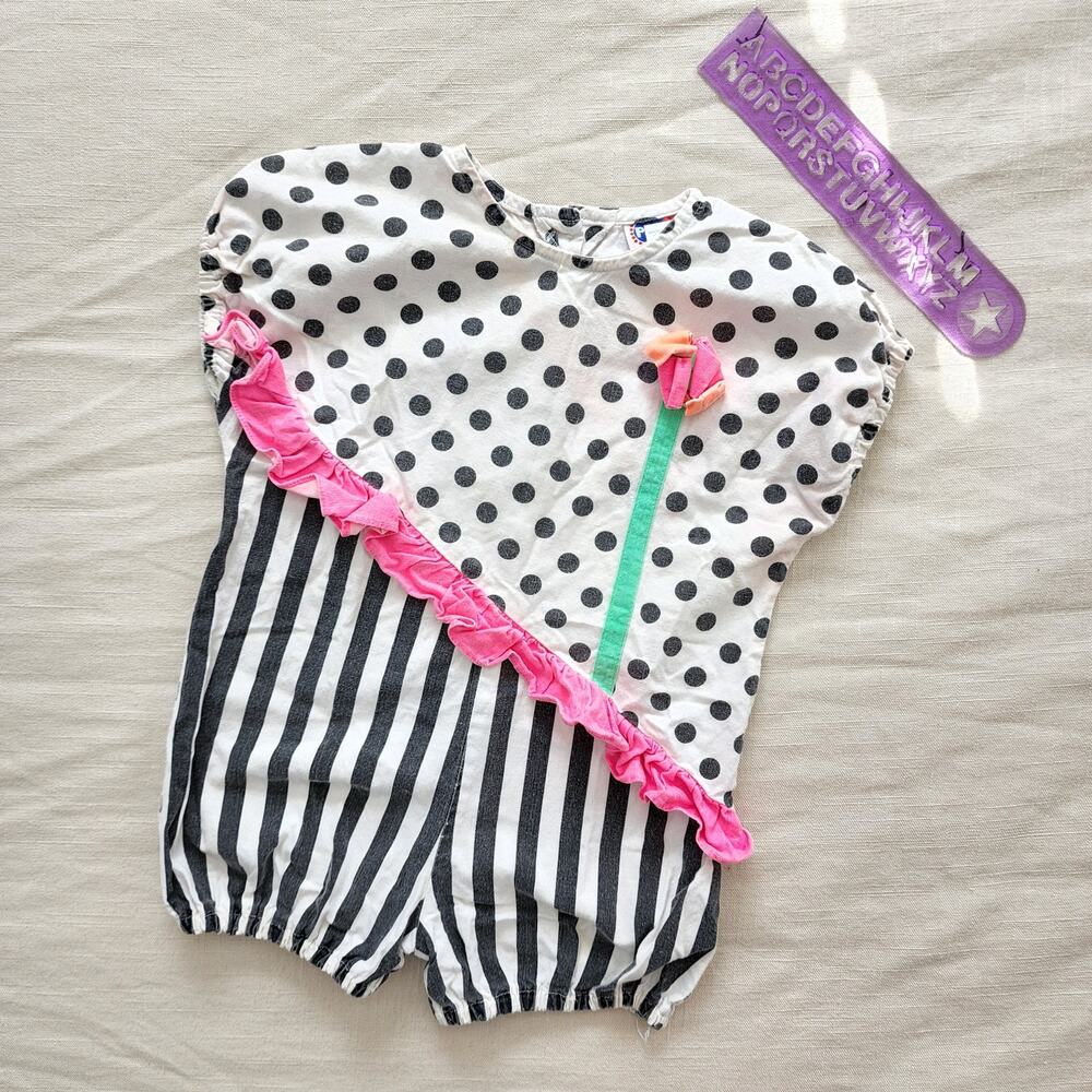 Vintage Polka Dot Stripe Constrast Romper 24 months